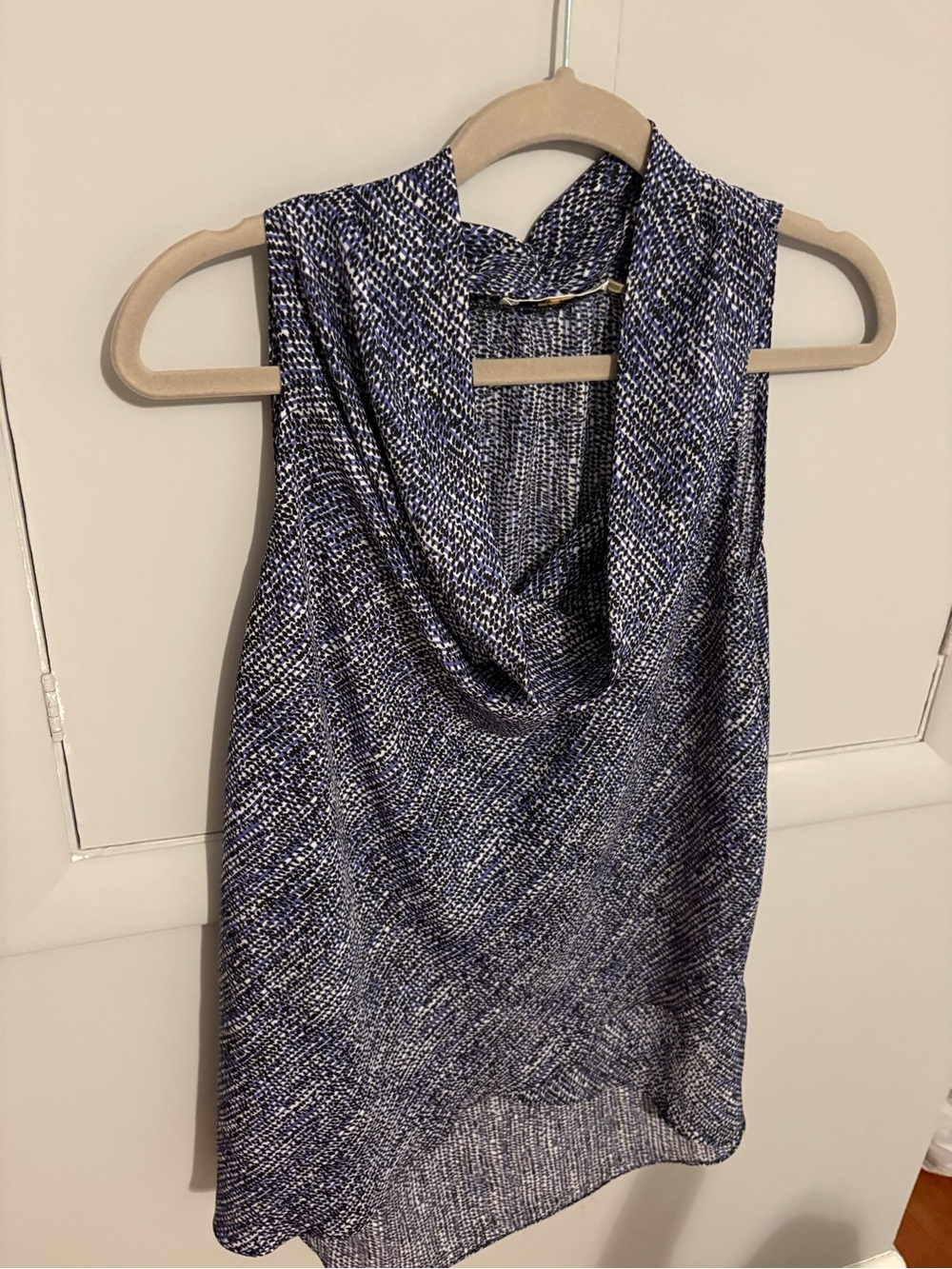 Sleeveless Cowl Neck Top in Blue and White Speckle